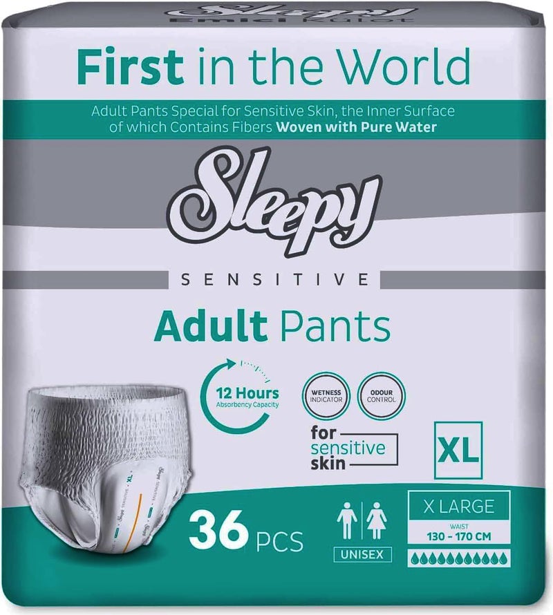 Sleepy Sensitive Adult Pants - X Large (130-170 CM) - 36 Count - Unisex Pull-Up Diapers for Sensitive Skin - Image 1